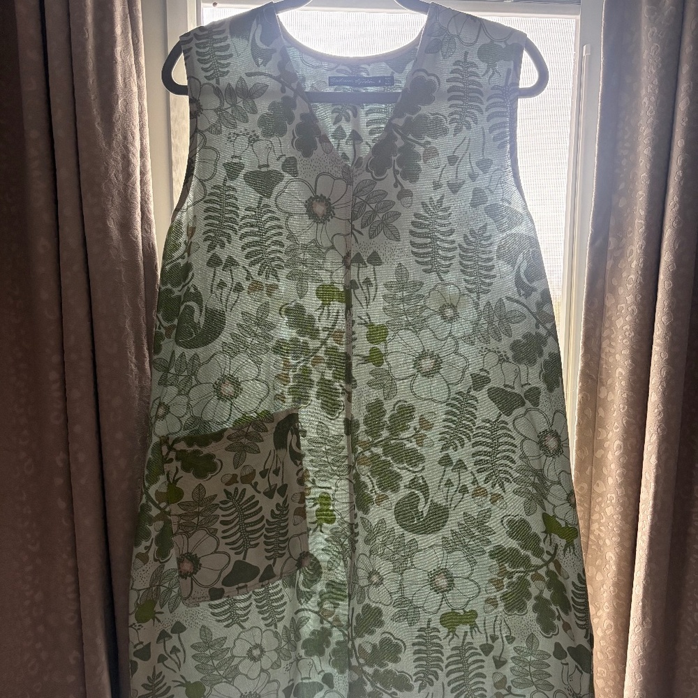 Gudrun Sjoden Linen Blend Green Mushroom Print Sleeveless VNeck Dress Women's M - Picture 7 of 10